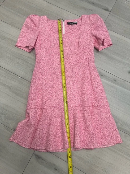 Karl Lagerfield Paris Tweed Puff-Sleeve Flounce Hem Dress Sz 10 Barbiecore - Picture 8 of 10